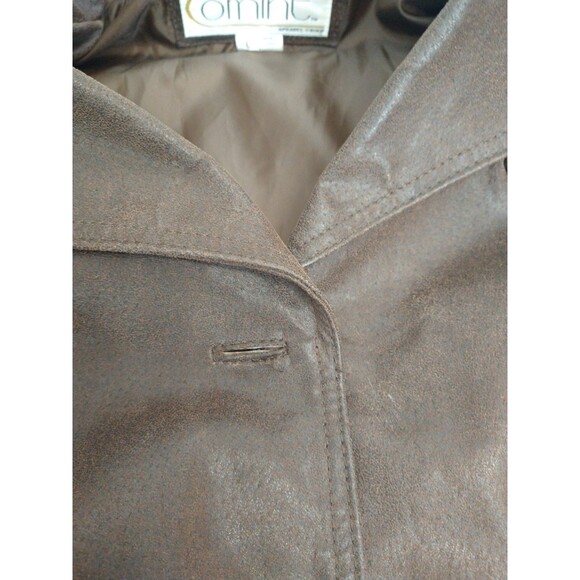 Comint Leather Button Up Jacket Coat Size L Chocolate Brown Pockets Classic - Picture 13 of 15